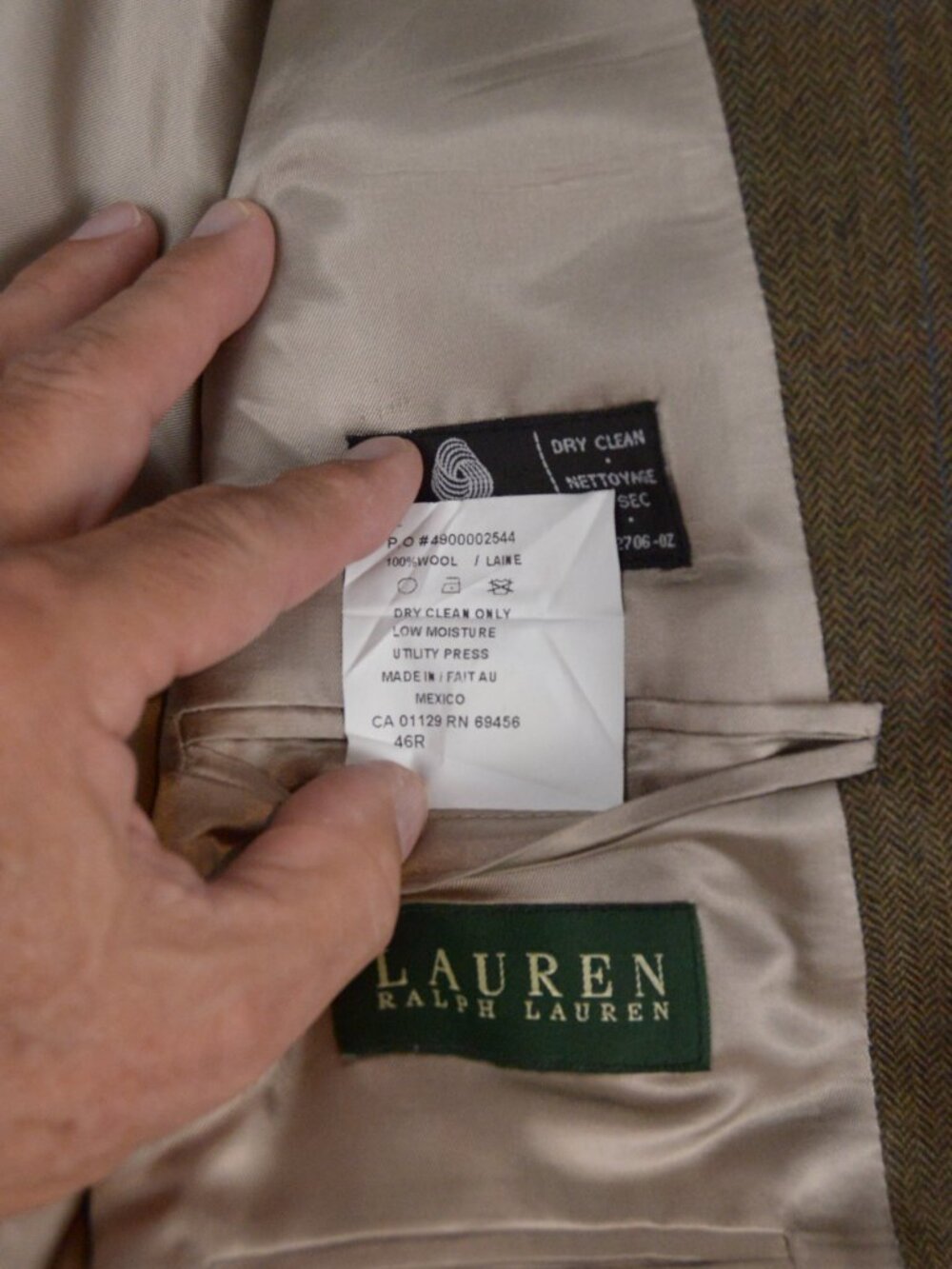 Lauren Ralph Lauren 100% Wool Brown Herringbone Windowpane Sport Coat -- Size 46 - Picture 5 of 6
